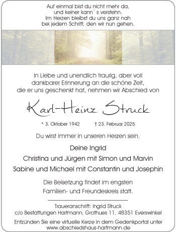 Anzeige von Karl-Heinz Struck 