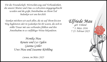 Anzeige von Elfriede Mau 