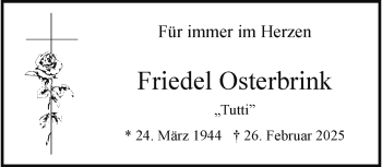 Anzeige von Friedel Osterbrink 