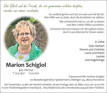 Anzeige von Marion Schigiol 