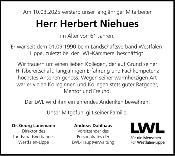 Anzeige von Herbert Niehues 