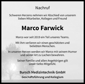 Anzeige von Marco Farwick 