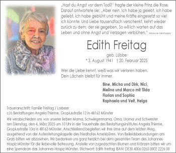 Anzeige von Edith Freitag 