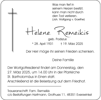 Anzeige von Helene Remeikis 