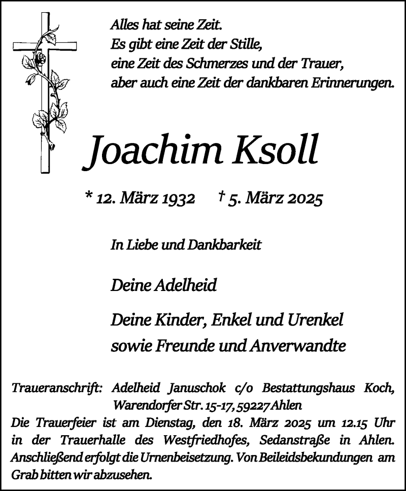  Traueranzeige für Joachim Ksoll vom 15.03.2025 aus 