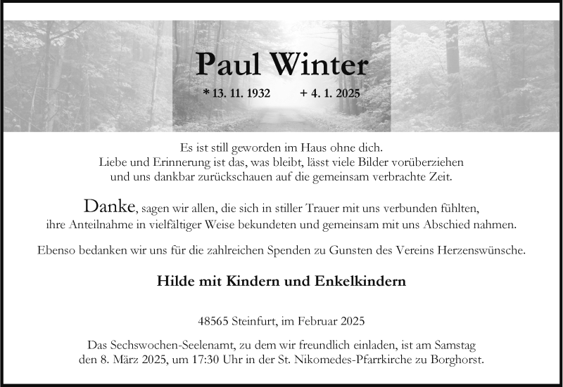  Traueranzeige für Paul Winter vom 01.03.2025 aus 