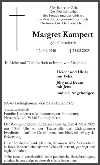 Anzeige von Margret Kampert 