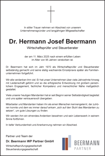 Anzeige von Dr. Hermann Josef Beermann 