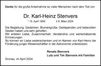 Anzeige von Dr. Karl-Heinz Stenvers 