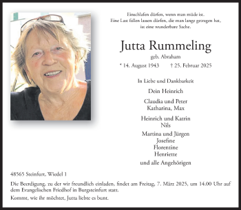 Anzeige von Jutta Rummeling 