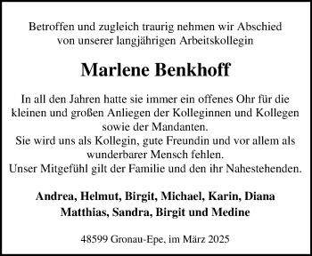 Anzeige von Marlene Benkhoff 