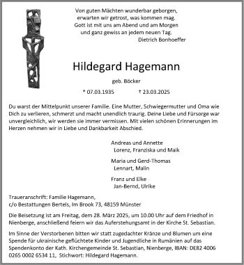Anzeige von Hildegard Hagemann 