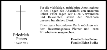 Anzeige von Friedrich Peters 