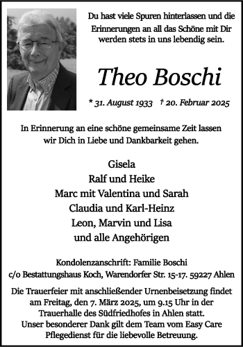 Anzeige von Theo Boschi 