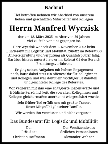 Anzeige von Manfred Wycik 