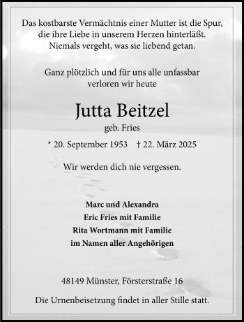 Anzeige von Jutta Beitzel 
