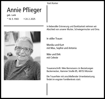 Anzeige von Annie Pflieger 