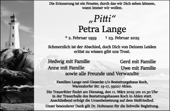 Anzeige von Petra Lange 