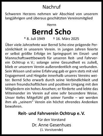 Anzeige von Bernd Scho 