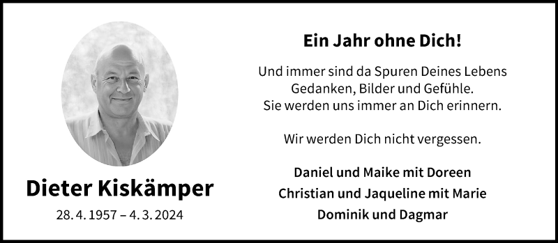  Traueranzeige für Dieter Kiskämper vom 01.03.2025 aus 