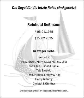 Anzeige von Reinhold Bemann 