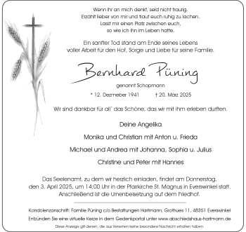 Anzeige von Bernhard Püning 