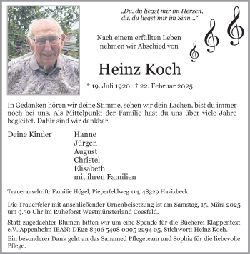 Anzeige von Heinz Koch 