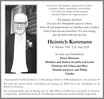 Anzeige von Heinrich Kortmann 