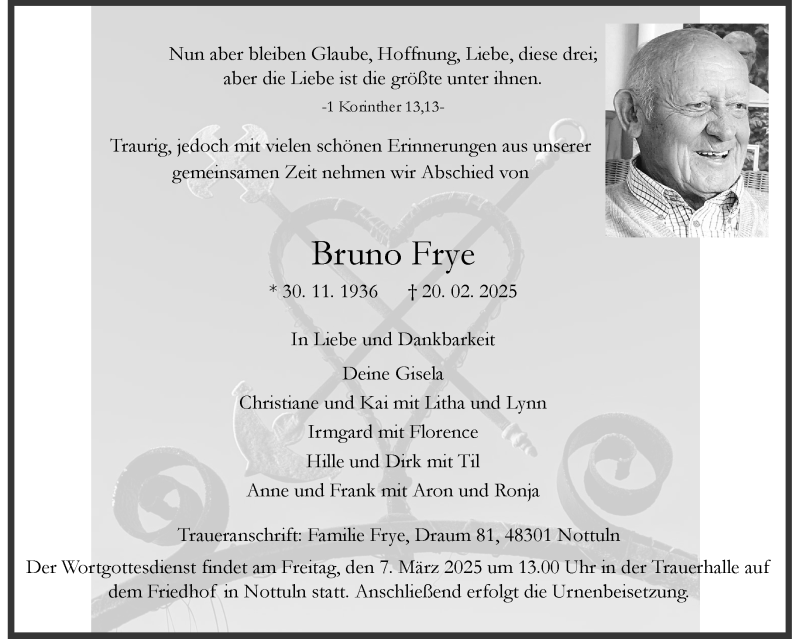  Traueranzeige für Bruno Frye vom 01.03.2025 aus 
