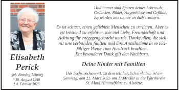 Anzeige von Elisabeth Perick 