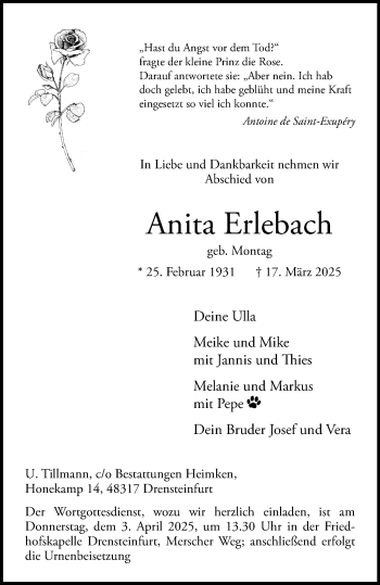 Anzeige von Anita Erlebach 