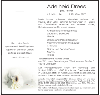 Anzeige von Adelheid Drees 