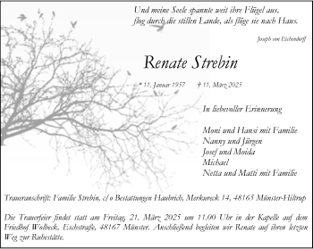 Anzeige von Renate Strebin 