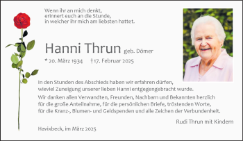 Anzeige von Hanni Thrun 