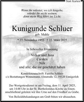 Anzeige von Kunigunde Schluer 
