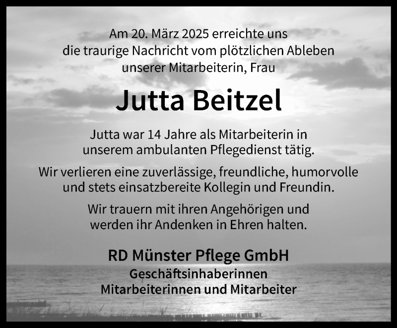  Traueranzeige für Jutta Beitzel vom 29.03.2025 aus 