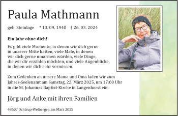 Anzeige von Paula Mathmann 