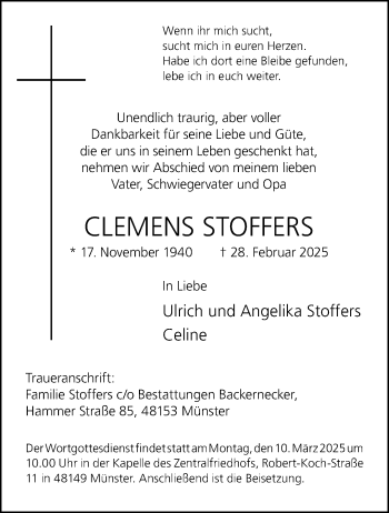 Anzeige von Clemens Stoffers 