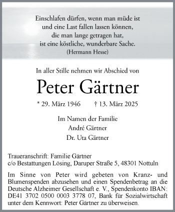 Anzeige von Peter Gärtner 