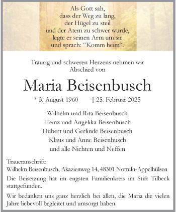 Anzeige von Maria Beisenbusch 