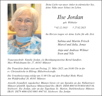 Anzeige von Ilse Jordan 