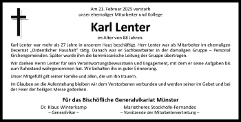 Anzeige von Karl Lenter 