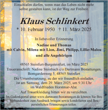 Anzeige von Klaus Schlinkert 