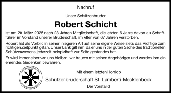 Anzeige von Robert Schicht 