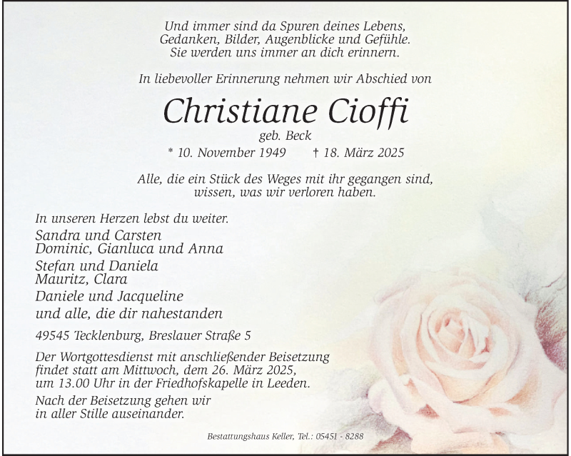 Traueranzeige für Christiane Cioffi vom 22.03.2025 aus 