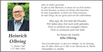Anzeige von Heinrich Olbring 