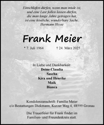 Anzeige von Frank Meier 