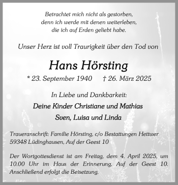 Anzeige von Hans Hörsting 