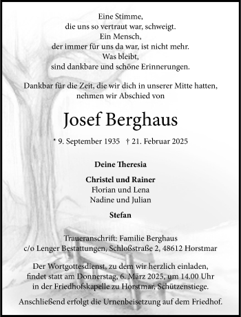 Anzeige von Josef Berghaus 