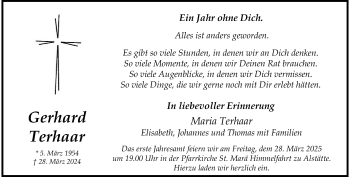 Anzeige von Gerhard Terhaar 